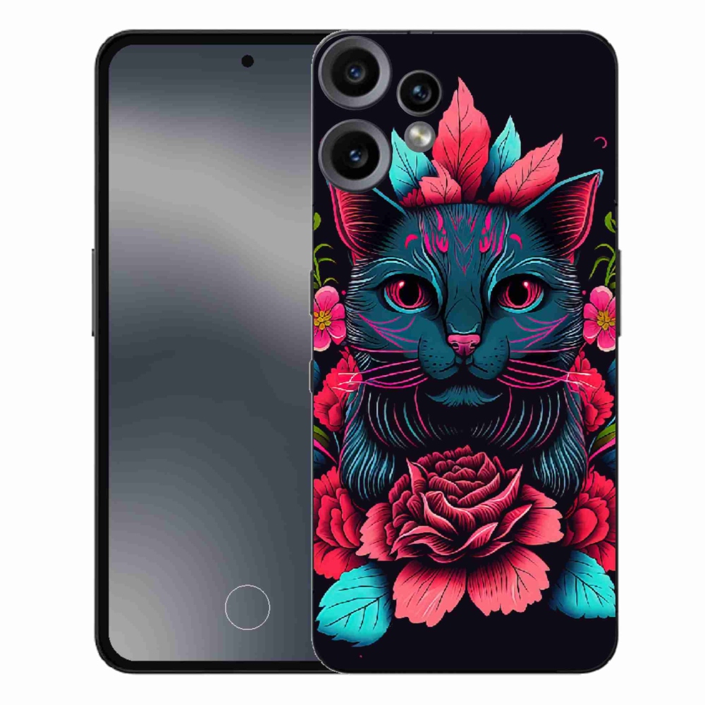 Gelový kryt mmCase na Nothing CMF Phone 2 Pro - květiny a kočka