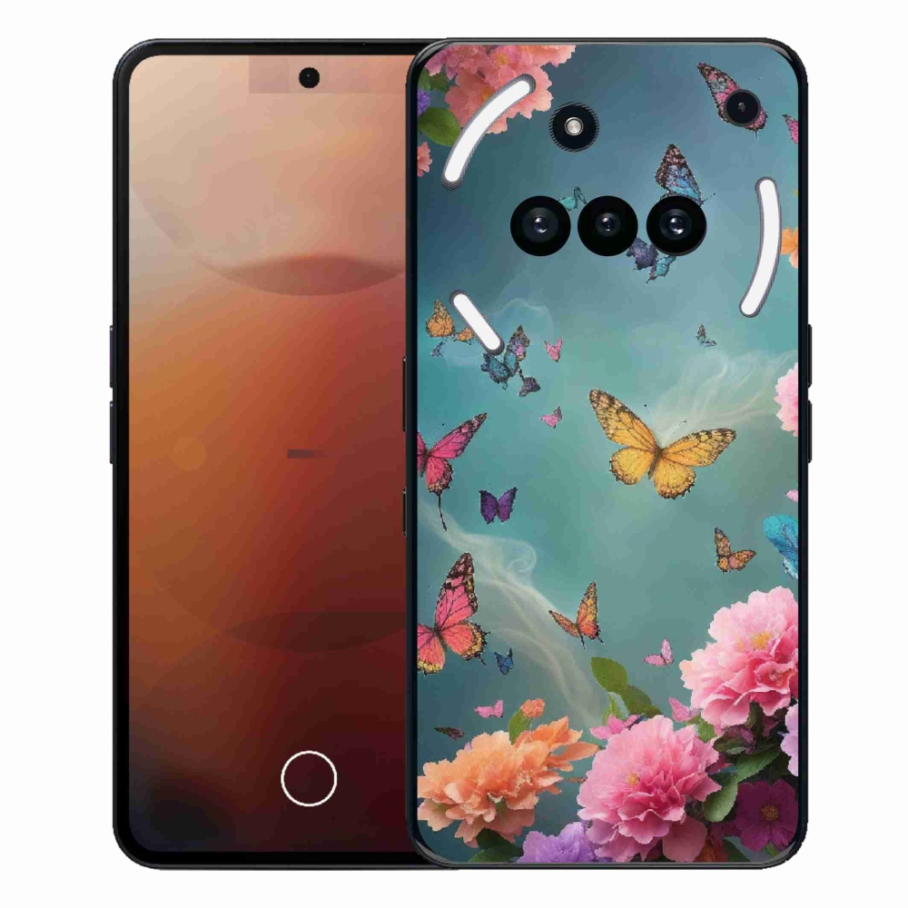 Gelový kryt mmCase na Nothing Phone (3a) - barevné květy a motýli