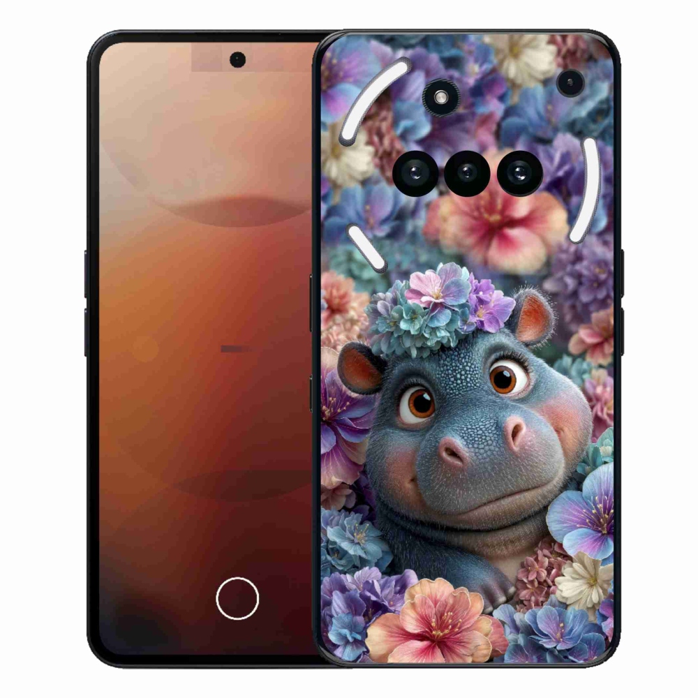 Gelový kryt mmCase na Nothing Phone (3a) - hrošík v květinách
