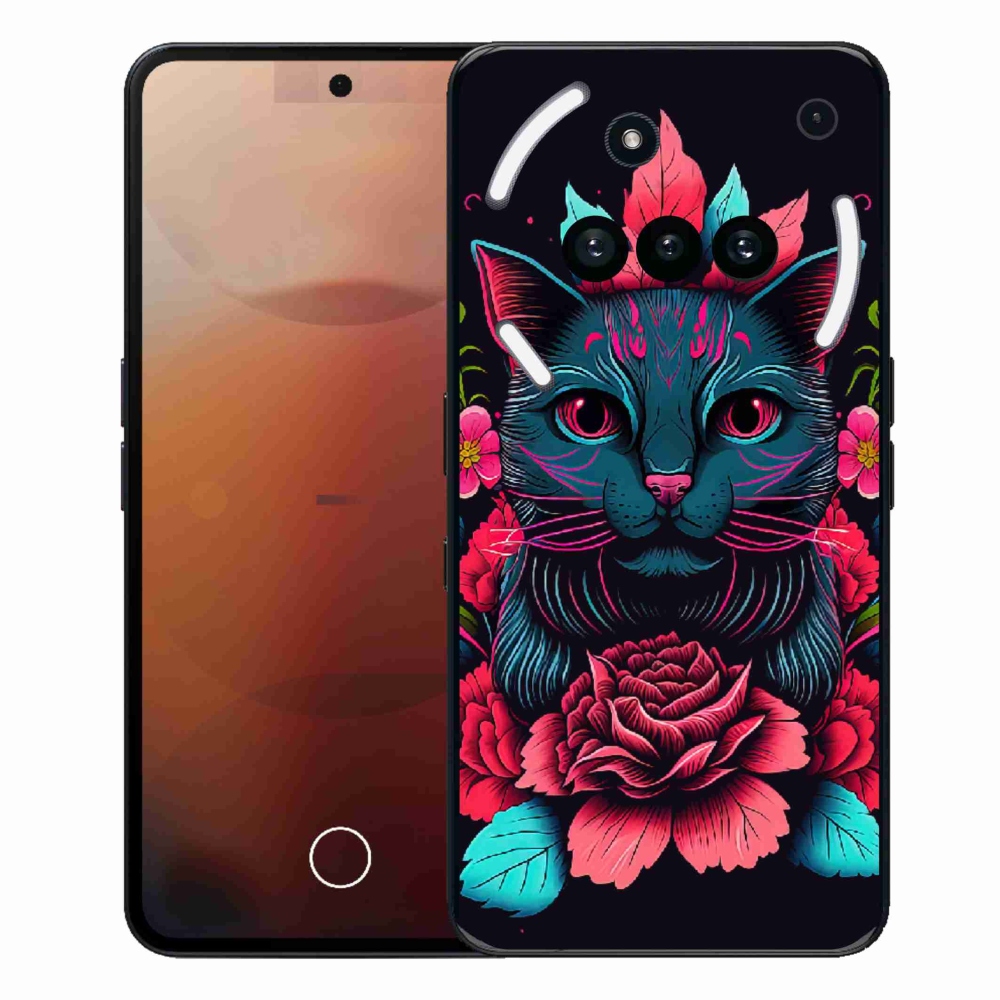 Gelový kryt mmCase na Nothing Phone (3a) - květiny a kočka