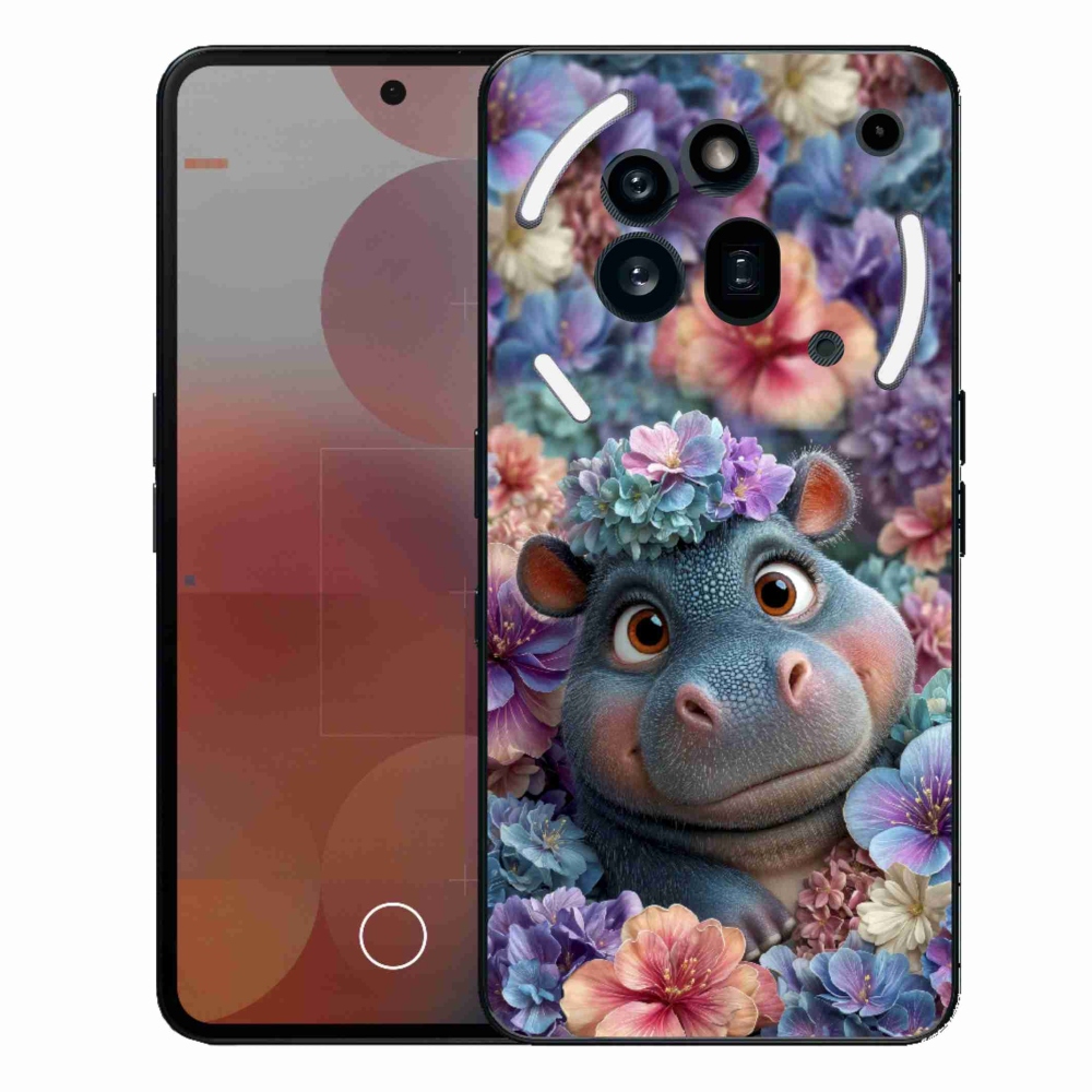 Gelový kryt mmCase na Nothing Phone (3a) Pro - hrošík v květinách