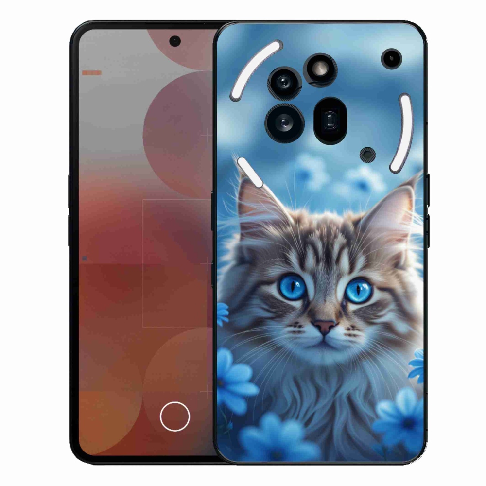 Gelový kryt mmCase na Nothing Phone (3a) Pro - koťátko v modrých květech