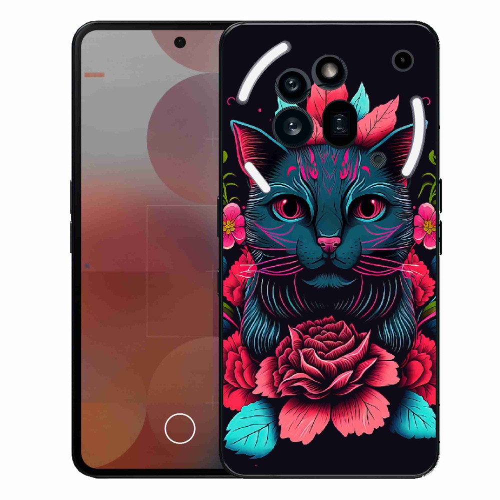 Gelový kryt mmCase na Nothing Phone (3a) Pro - květiny a kočka