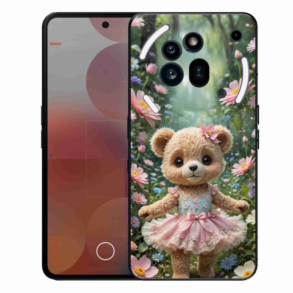 Gelový kryt mmCase na Nothing Phone (3a) Pro - roztomilý medvídek v květinách