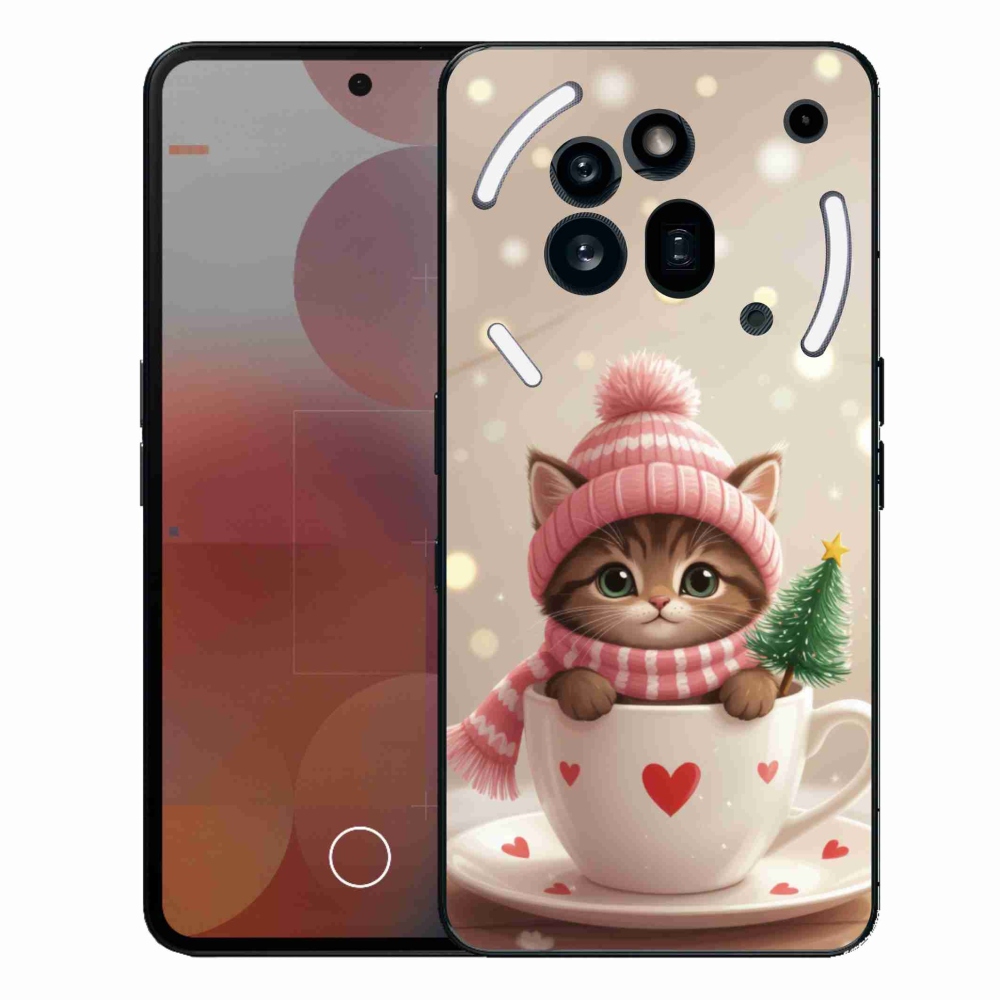 Gelový kryt mmCase na Nothing Phone (3a) Pro - vánoční kotě v hrnku