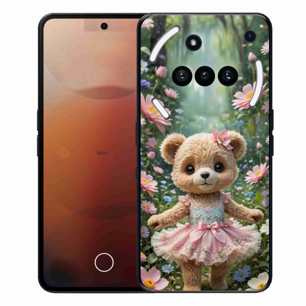 Gelový kryt mmCase na Nothing Phone (3a) - roztomilý medvídek v květinách