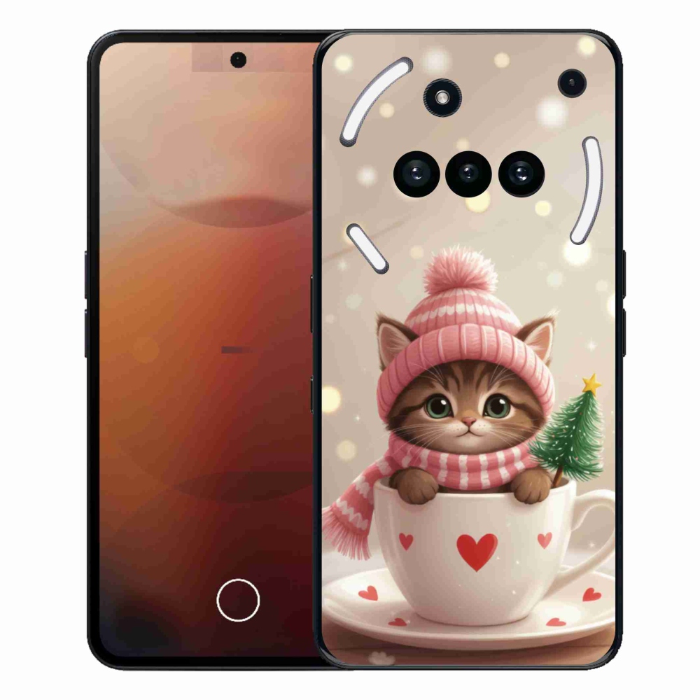 Gelový kryt mmCase na Nothing Phone (3a) - vánoční kotě v hrnku