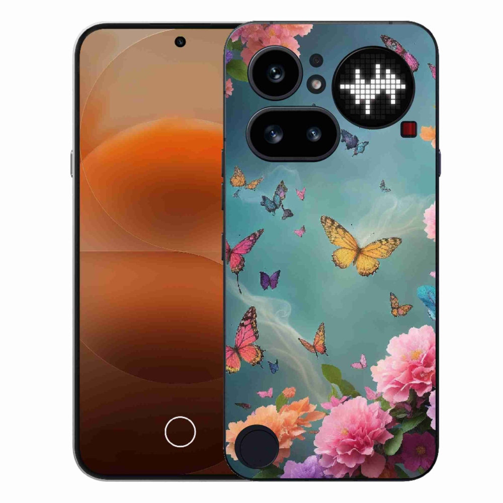 Gelový kryt mmCase na Nothing Phone (4a) - barevné květy a motýli