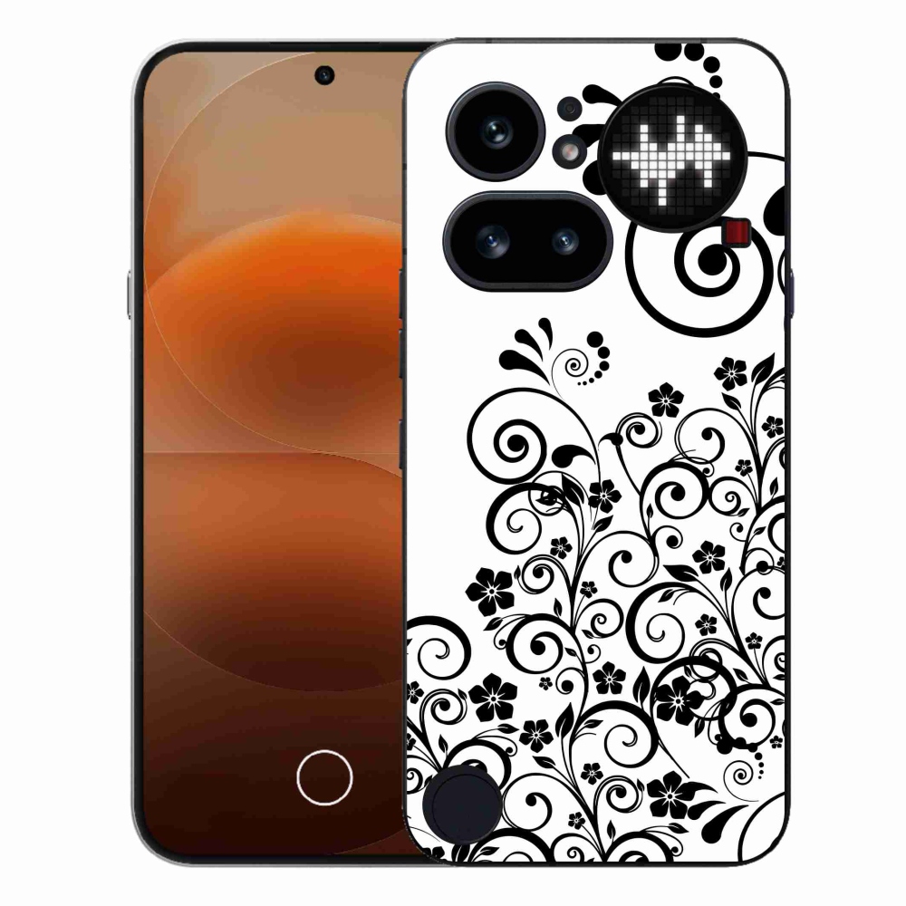 Gelový kryt mmCase na Nothing Phone (4a) - černobílé květinové vzory