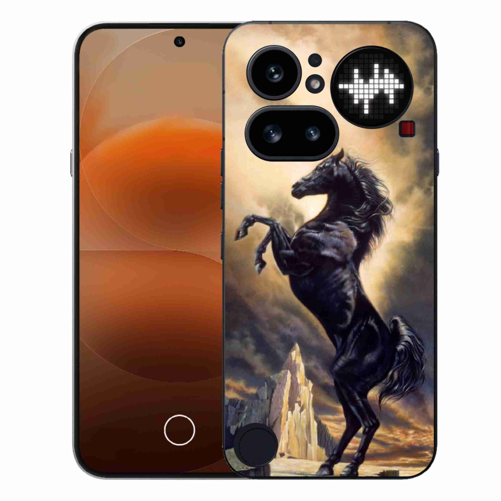 Gelový kryt mmCase na Nothing Phone (4a) - černý kreslený kůň