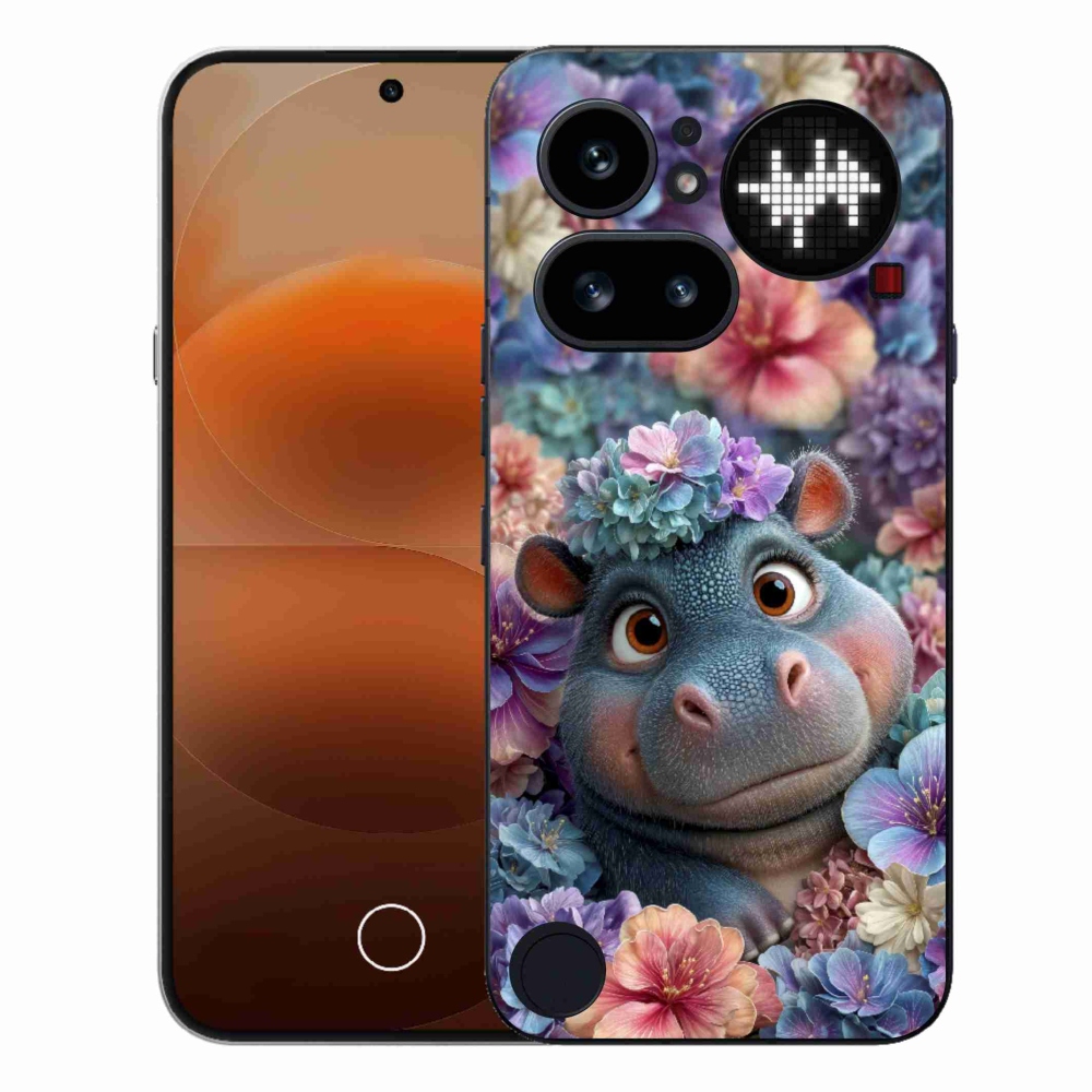 Gelový kryt mmCase na Nothing Phone (4a) - hrošík v květinách