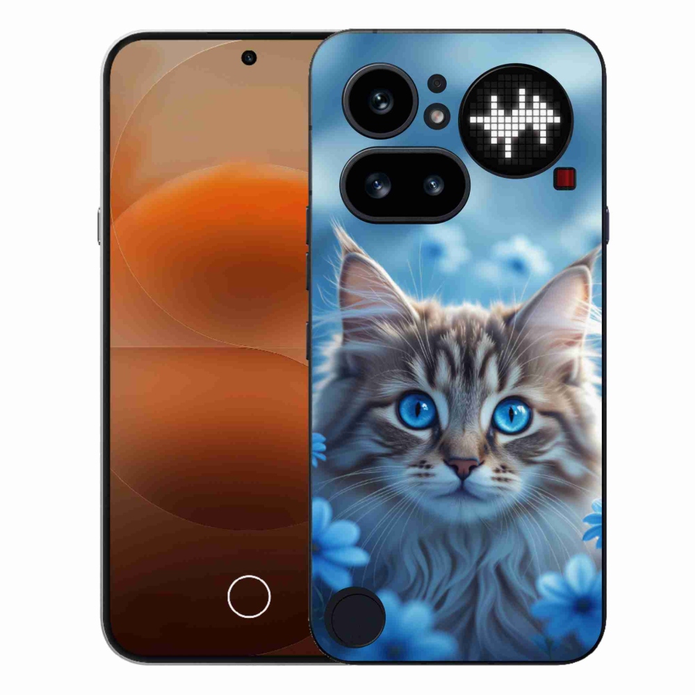 Gelový kryt mmCase na Nothing Phone (4a) - koťátko v modrých květech