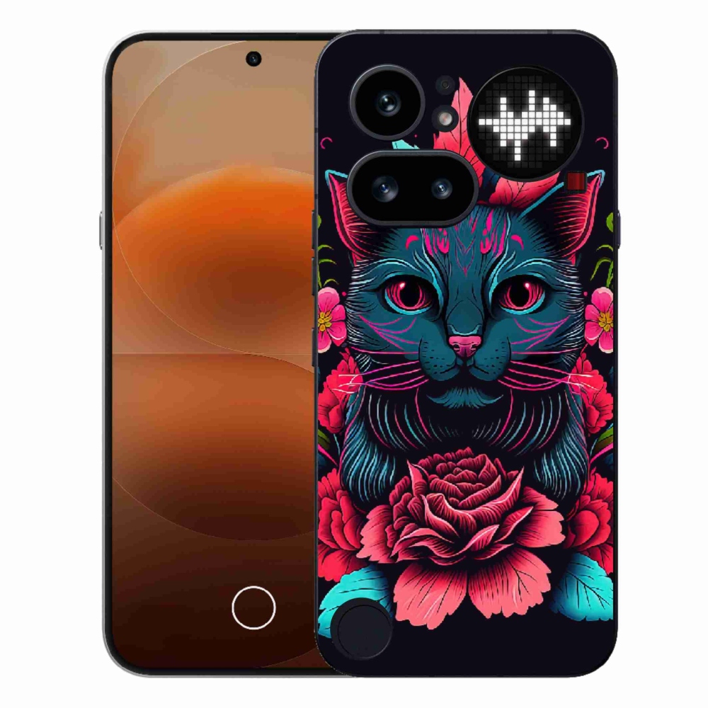 Gelový kryt mmCase na Nothing Phone (4a) - květiny a kočka