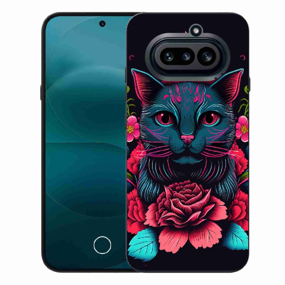 Gelový kryt mmCase na Nothing Phone (4a) - květiny a kočka