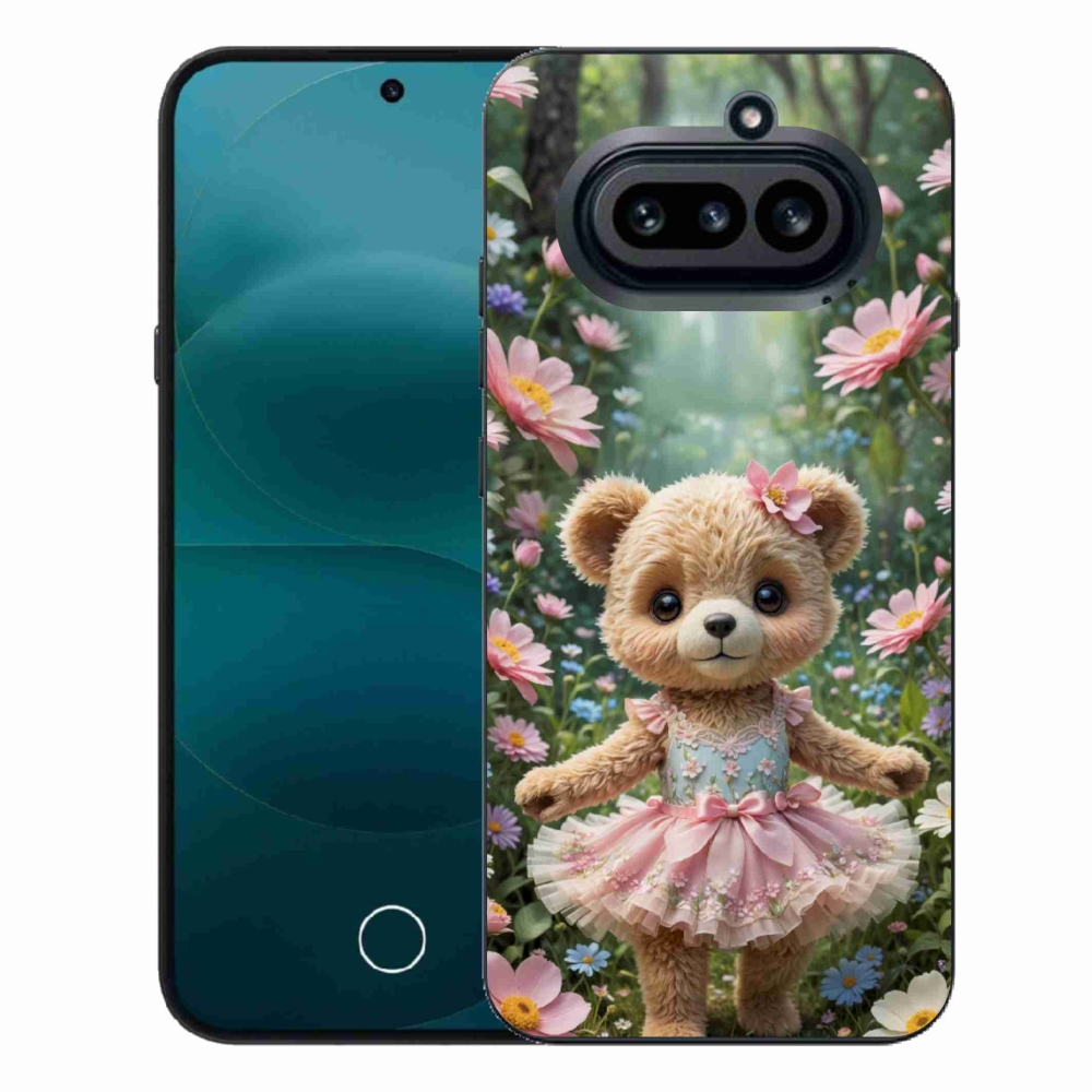 Gelový kryt mmCase na Nothing Phone (4a) - roztomilý medvídek v květinách