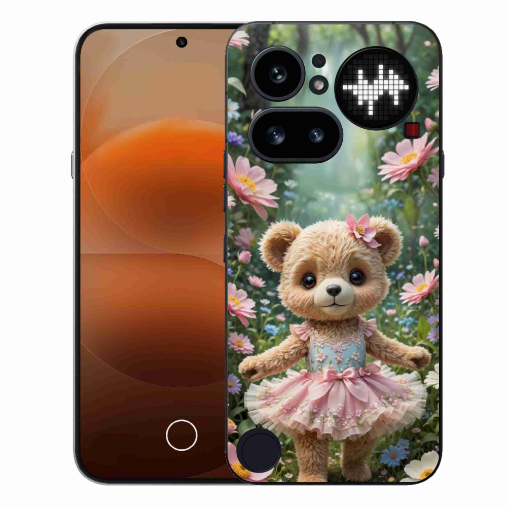 Gelový kryt mmCase na Nothing Phone (4a) - roztomilý medvídek v květinách