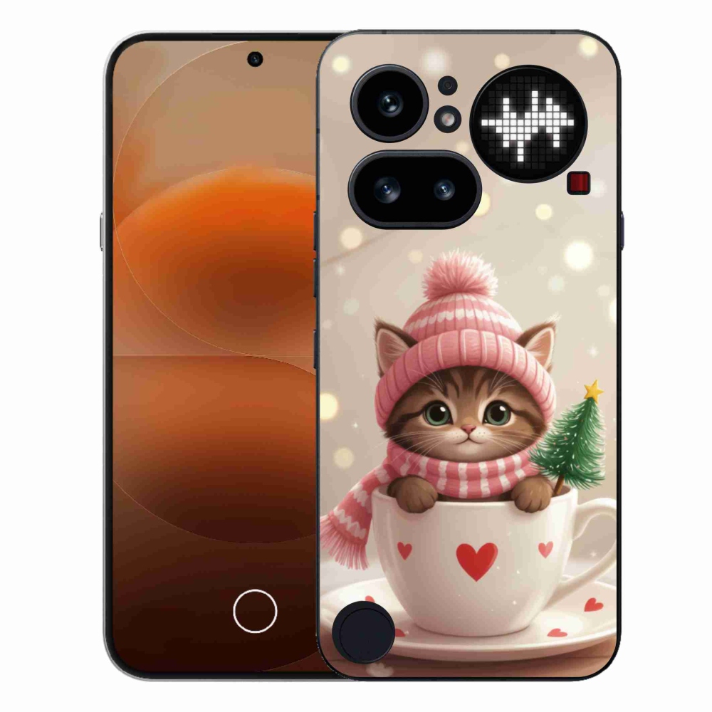 Gelový kryt mmCase na Nothing Phone (4a) - vánoční kotě v hrnku