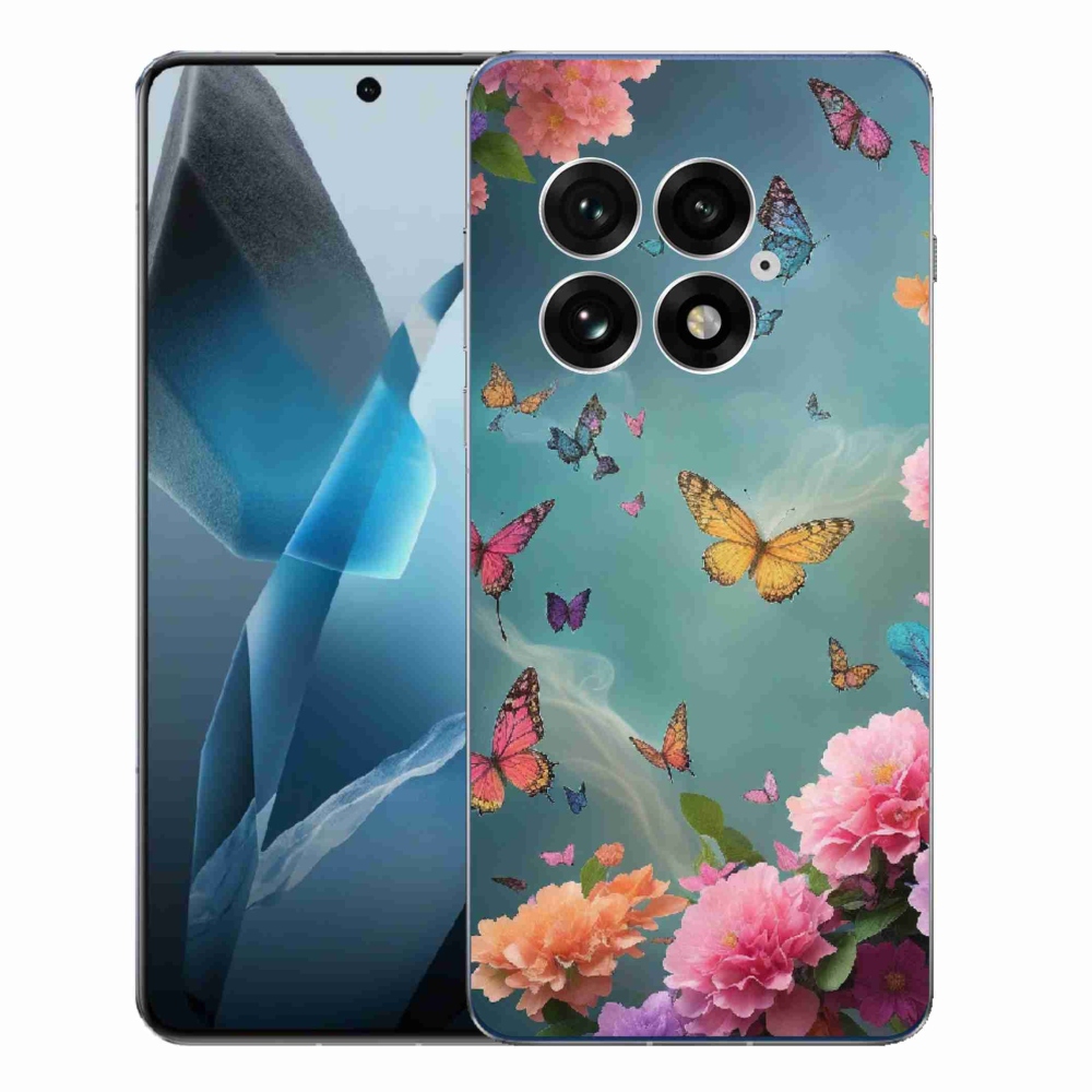 Gelový kryt mmCase na One Plus 13 - barevné květy a motýli