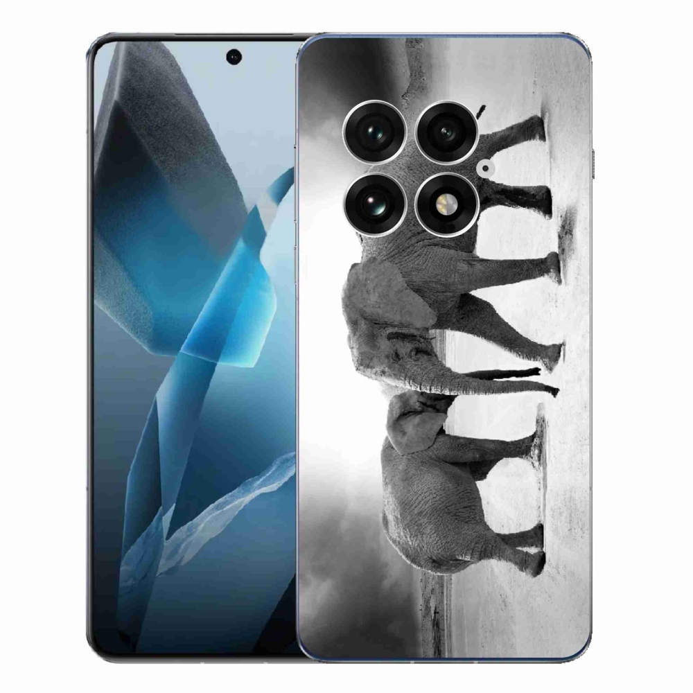 Gelový kryt mmCase na One Plus 13 - černobílí sloni