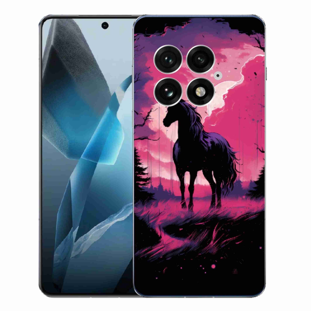 Gelový kryt mmCase na One Plus 13 - černý kreslený kůň 1
