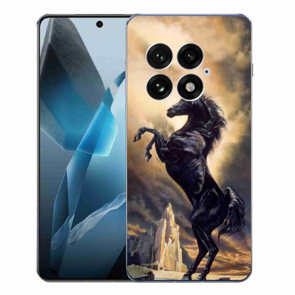 Gelový kryt mmCase na One Plus 13 - černý kreslený kůň