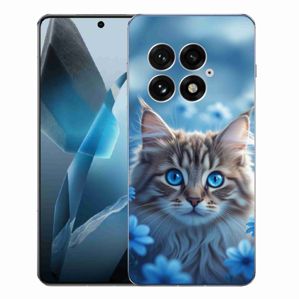 Gelový kryt mmCase na One Plus 13 - koťátko v modrých květech