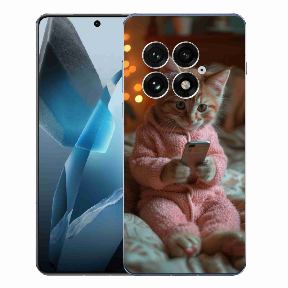 Gelový kryt mmCase na One Plus 13 - kotě s mobilem