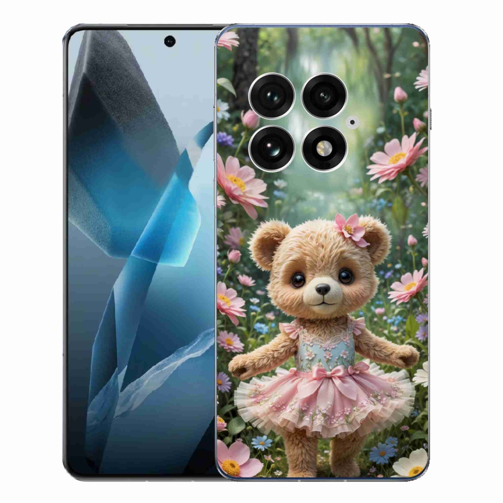 Gelový kryt mmCase na One Plus 13 - roztomilý medvídek v květinách