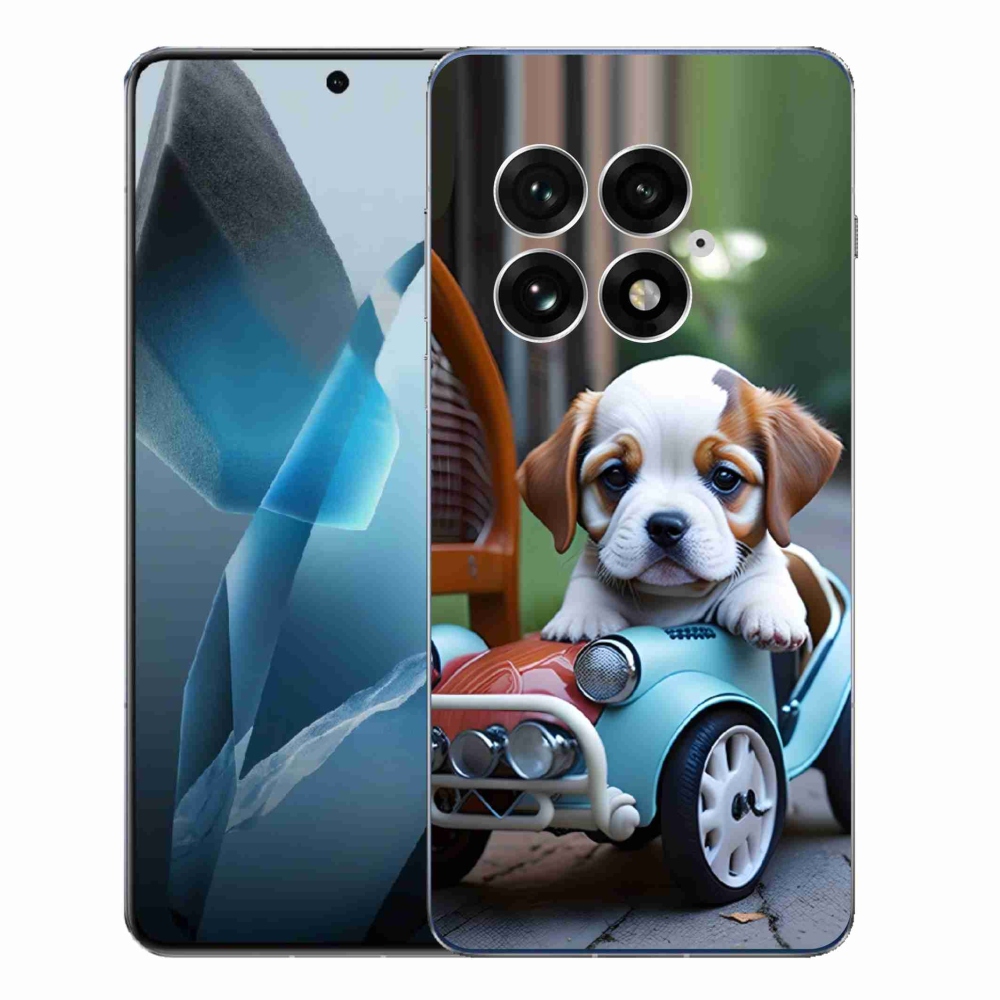 Gelový kryt mmCase na One Plus 13 - štěně v retro autě