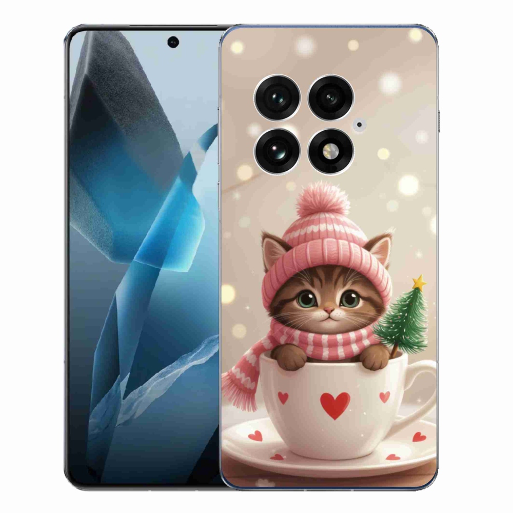 Gelový kryt mmCase na One Plus 13 - vánoční kotě v hrnku