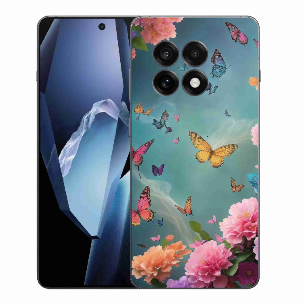 Gelový kryt mmCase na One Plus 13R - barevné květy a motýli