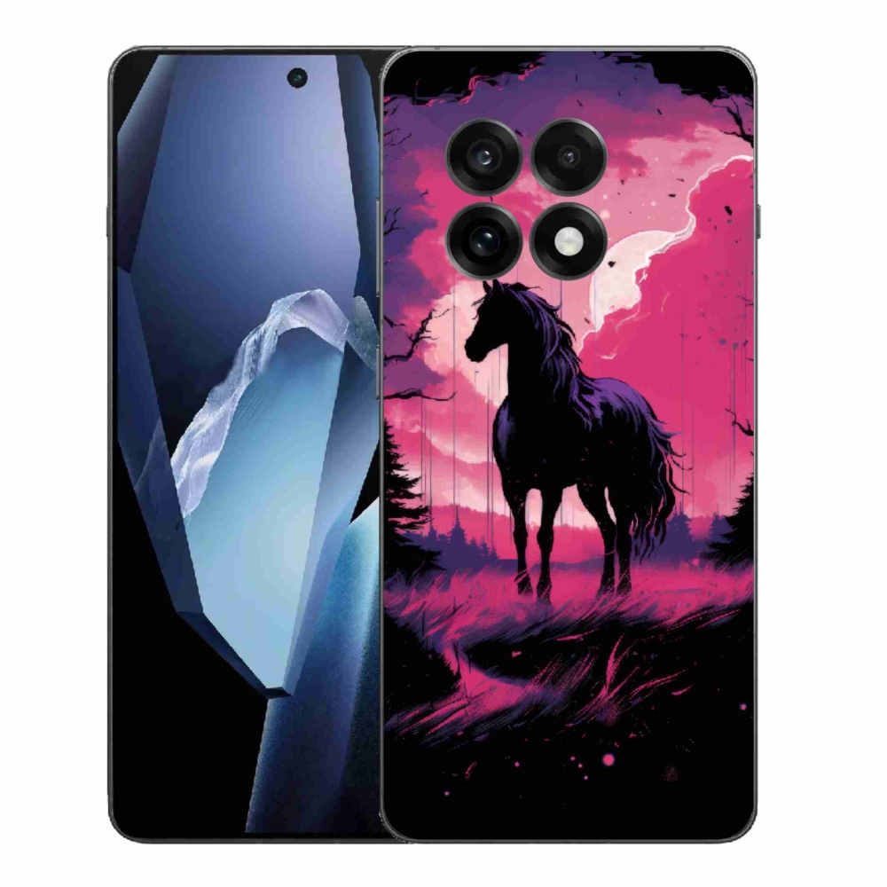 Gelový kryt mmCase na One Plus 13R - černý kreslený kůň 1