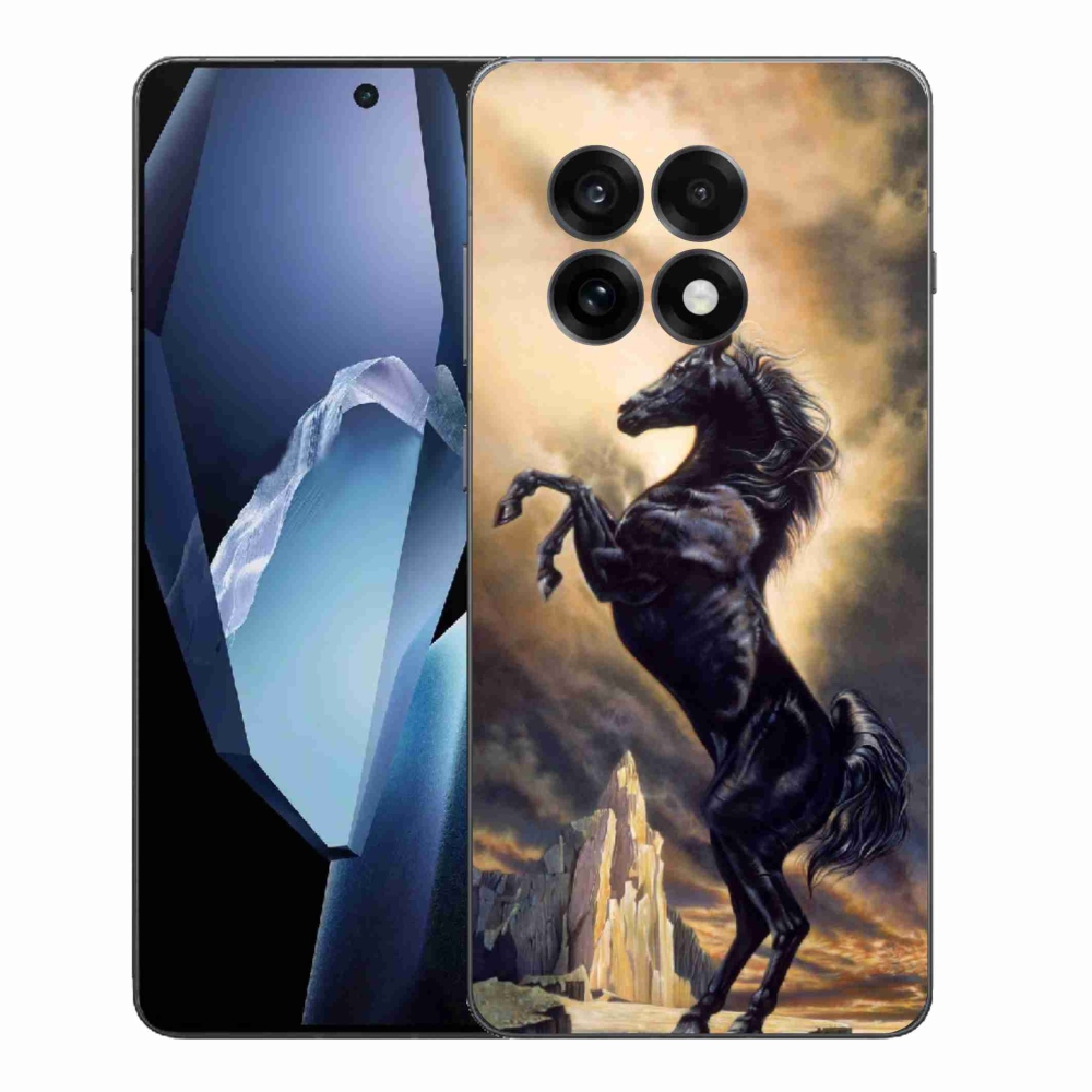 Gelový kryt mmCase na One Plus 13R - černý kreslený kůň