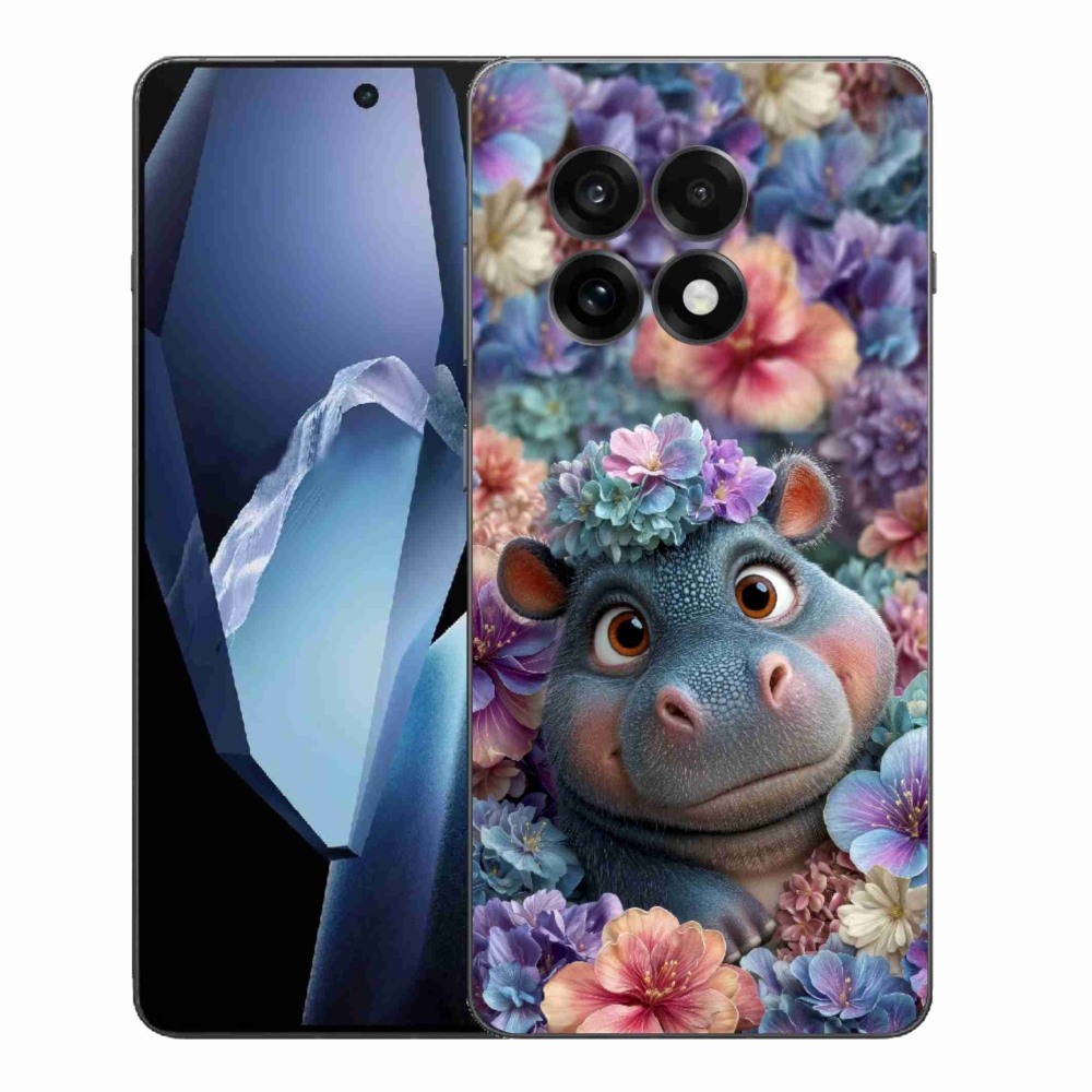 Gelový kryt mmCase na One Plus 13R - hrošík v květinách