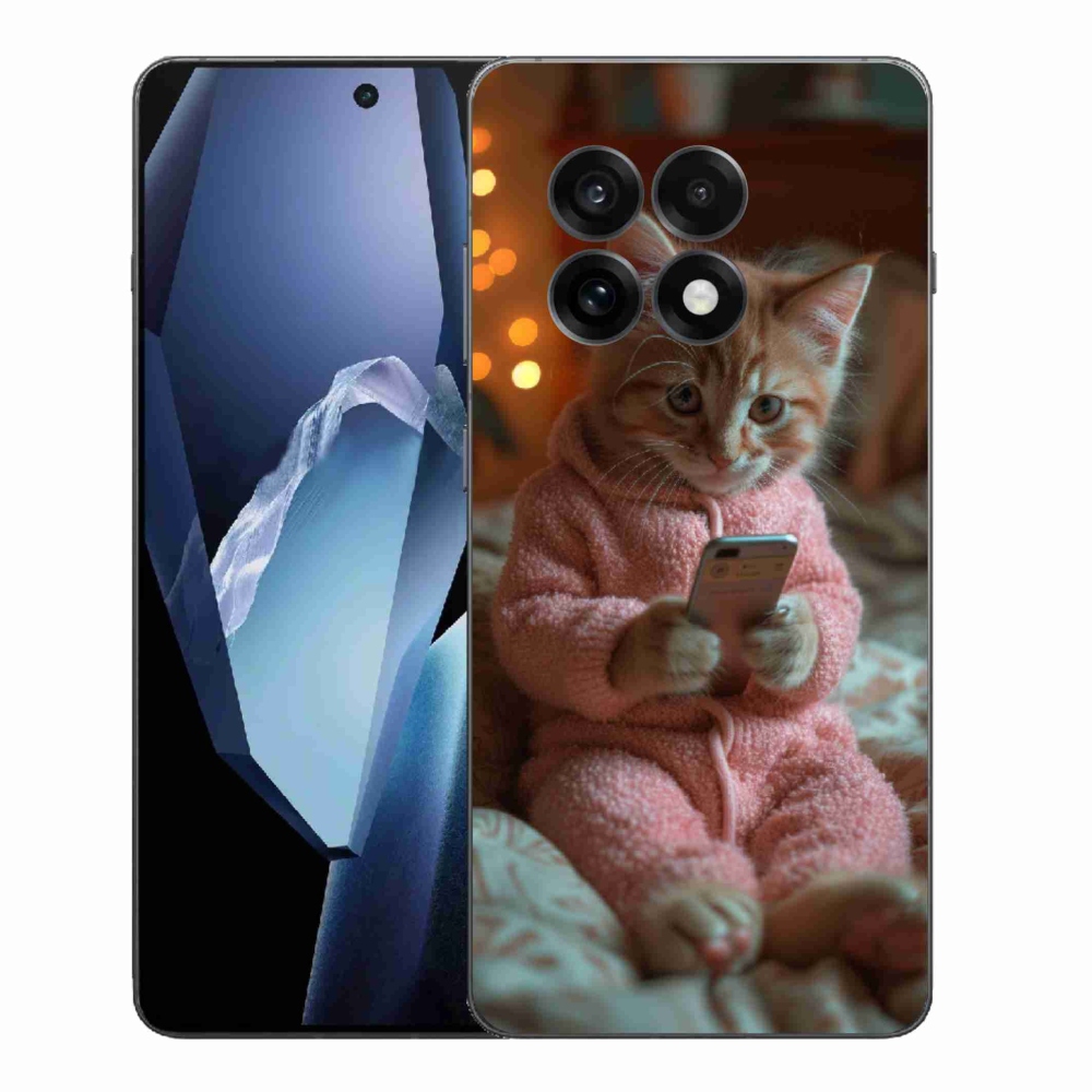 Gelový kryt mmCase na One Plus 13R - kotě s mobilem