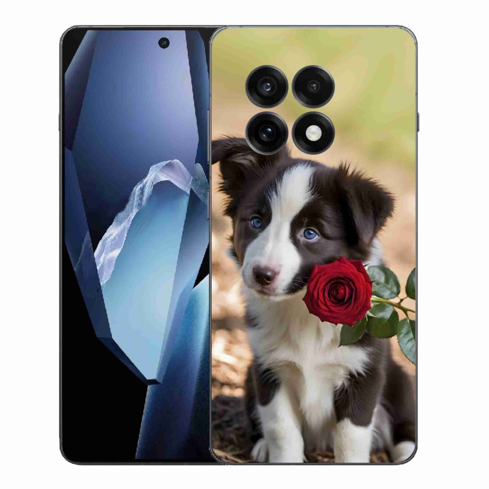 Gelový kryt mmCase na One Plus 13R - roztomilá border kolie s růží