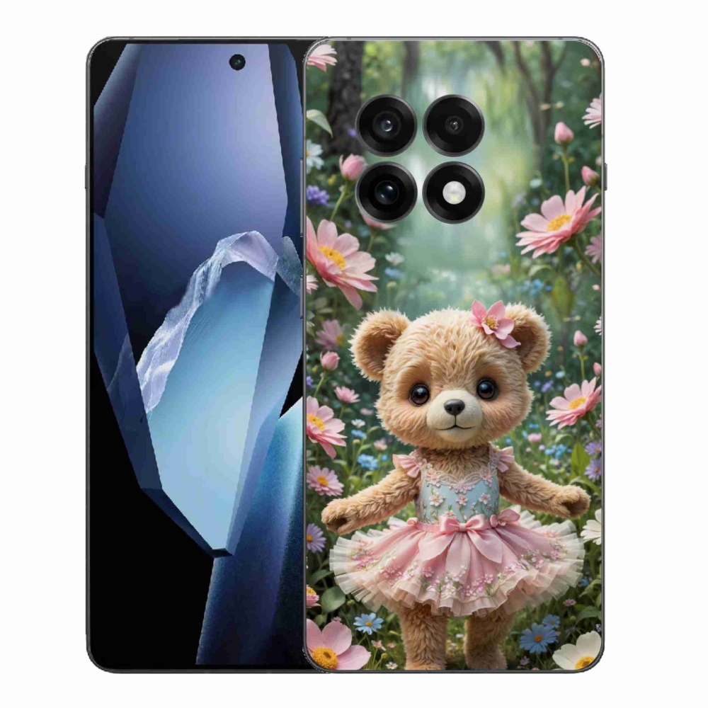 Gelový kryt mmCase na One Plus 13R - roztomilý medvídek v květinách