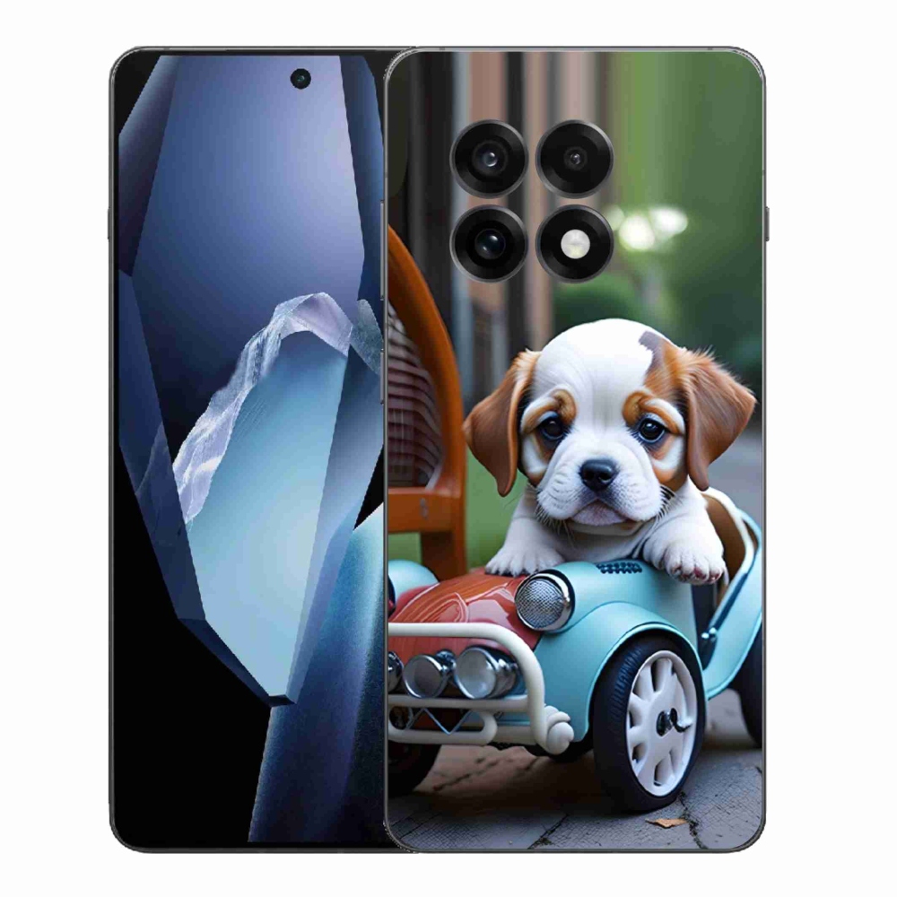 Gelový kryt mmCase na One Plus 13R - štěně v retro autě