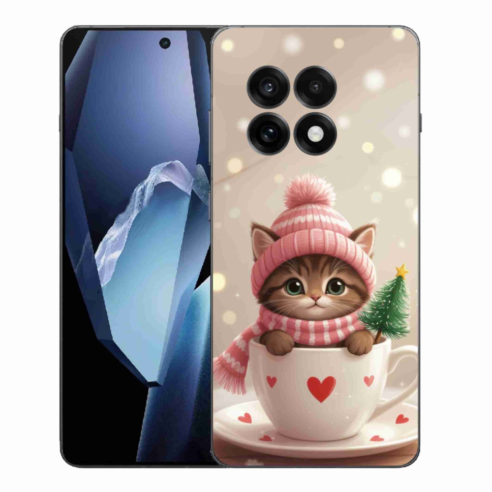 Gelový kryt mmCase na One Plus 13R - vánoční kotě v hrnku