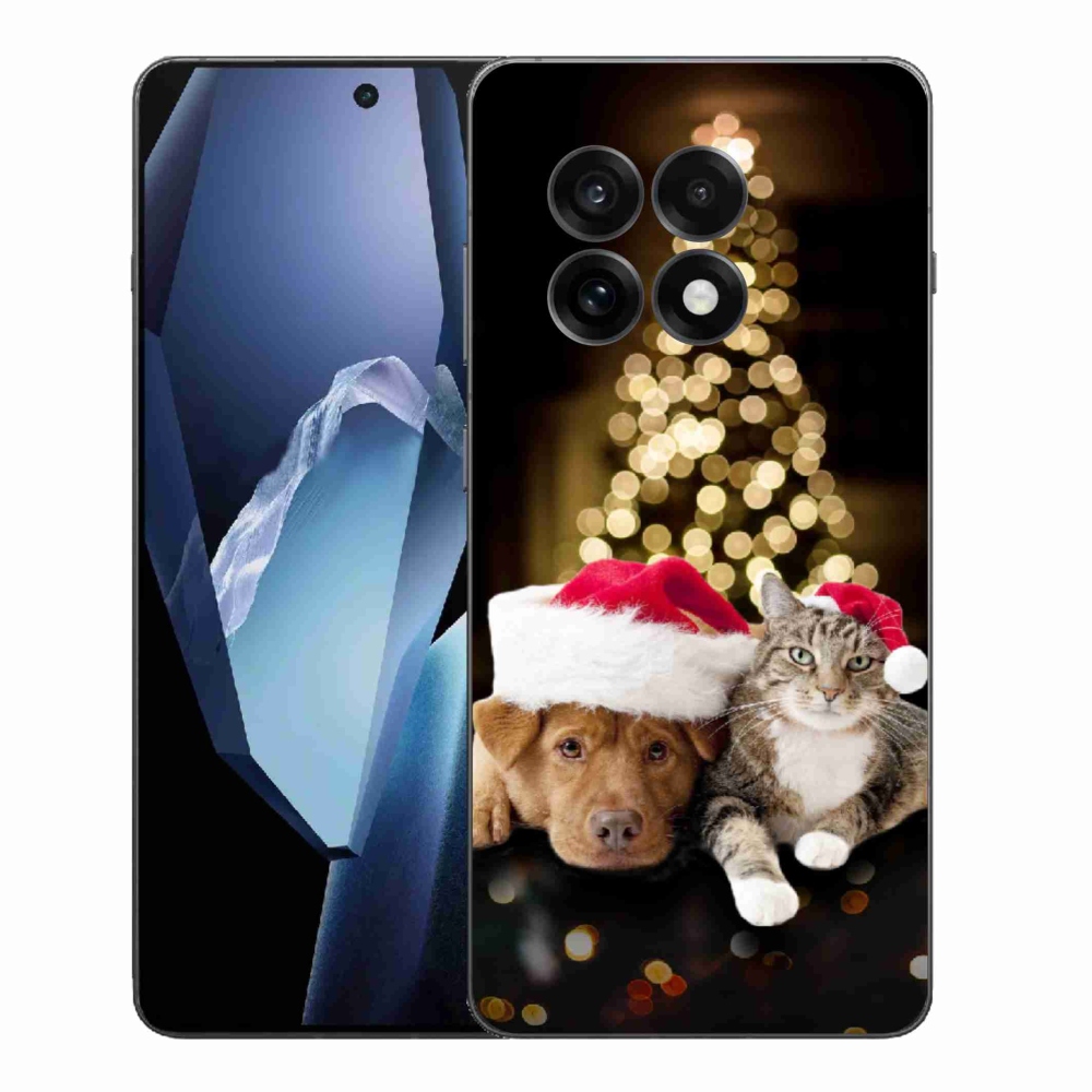 Gelový kryt mmCase na One Plus 13R - vánoční pes a kočka