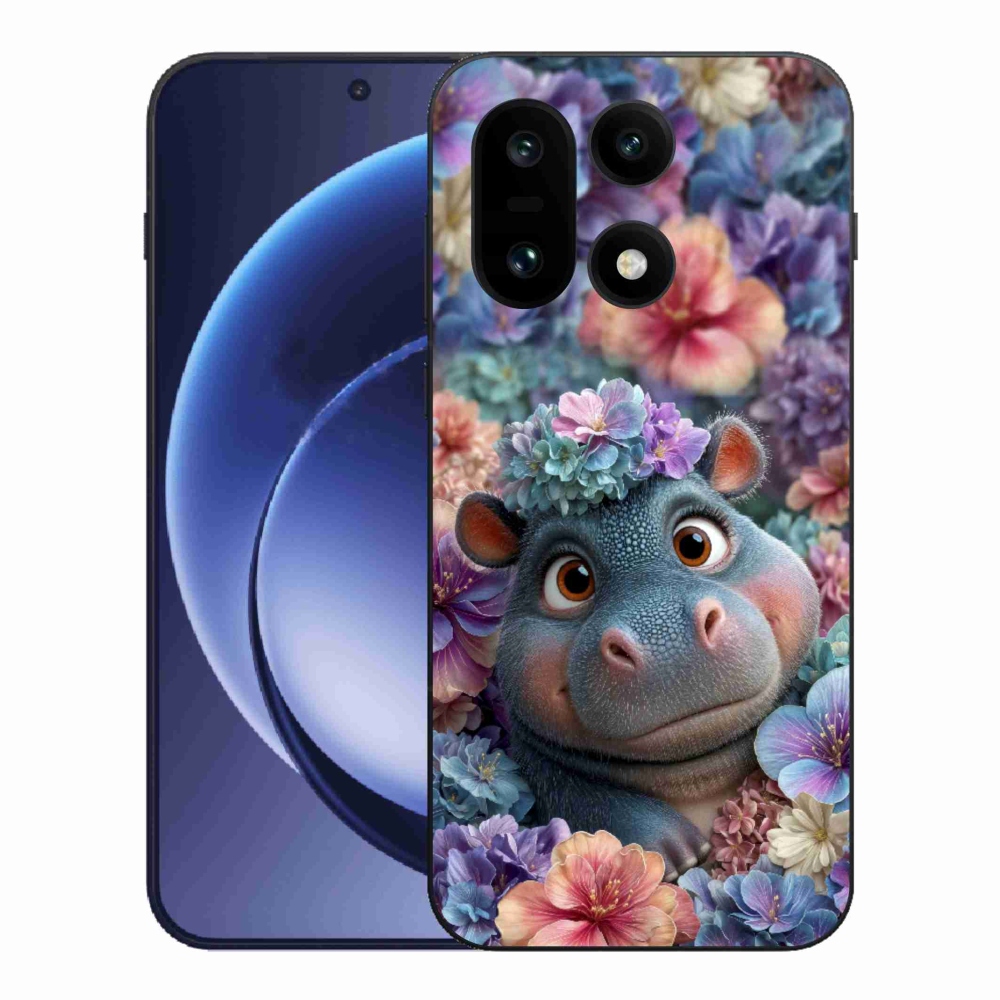 Gelový kryt mmCase na One Plus 15 - hrošík v květinách