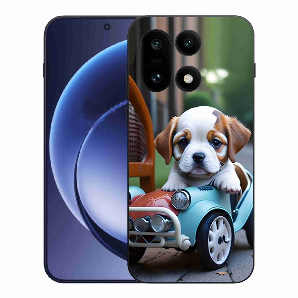 Gelový kryt mmCase na One Plus 15 - štěně v retro autě