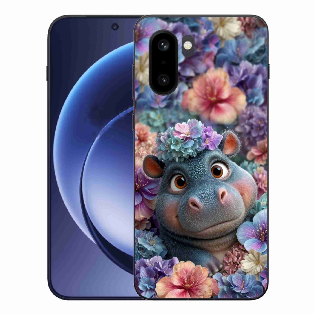 Gelový kryt mmCase na One Plus 15R - hrošík v květinách