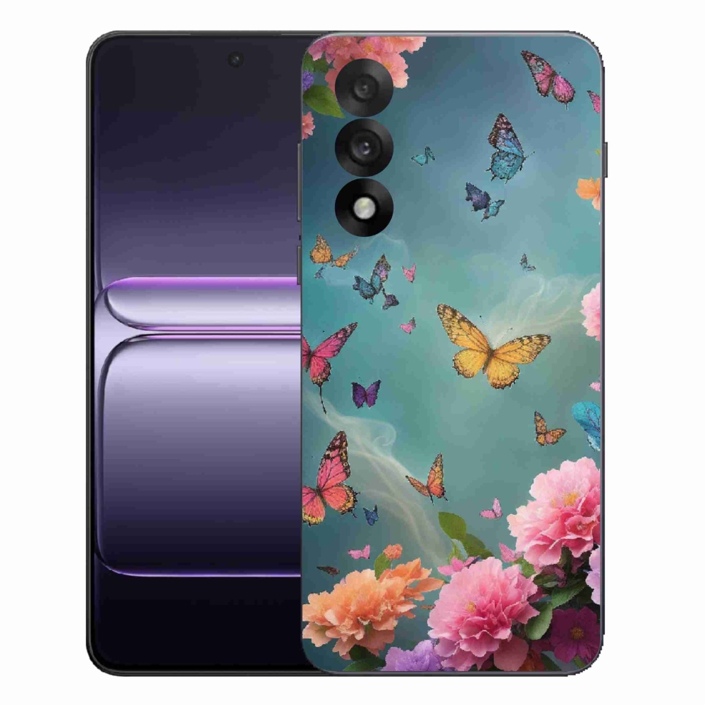 Gelový kryt mmCase na One Plus Nord 5 - barevné květy a motýli