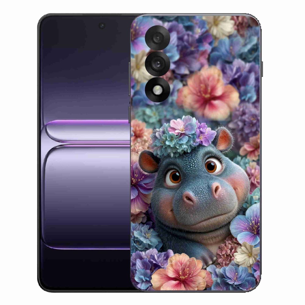 Gelový kryt mmCase na One Plus Nord 5 - hrošík v květinách