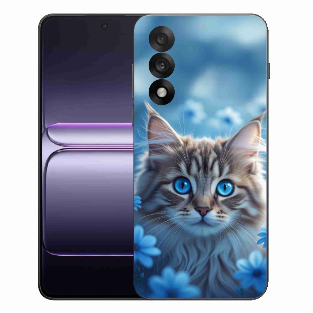Gelový kryt mmCase na One Plus Nord 5 - koťátko v modrých květech
