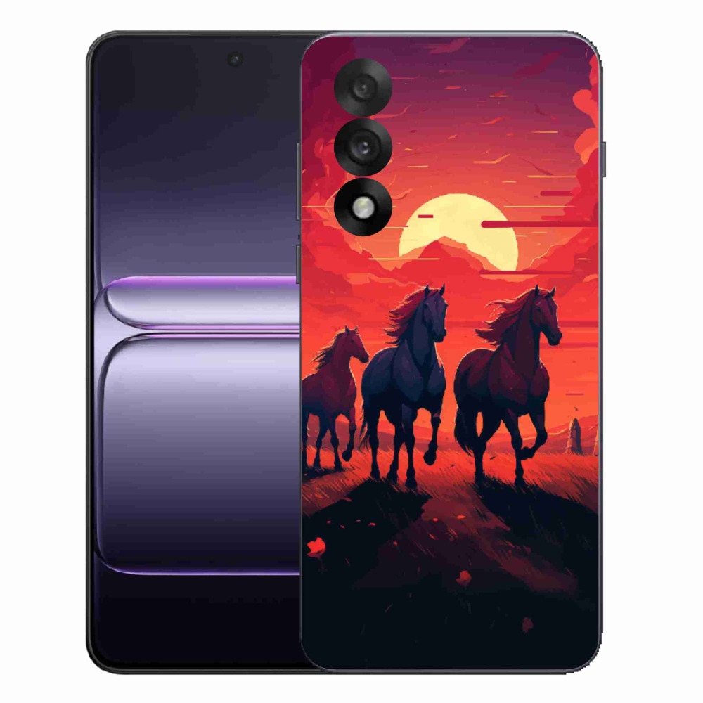 Gelový kryt mmCase na One Plus Nord 5 - koně a západ slunce
