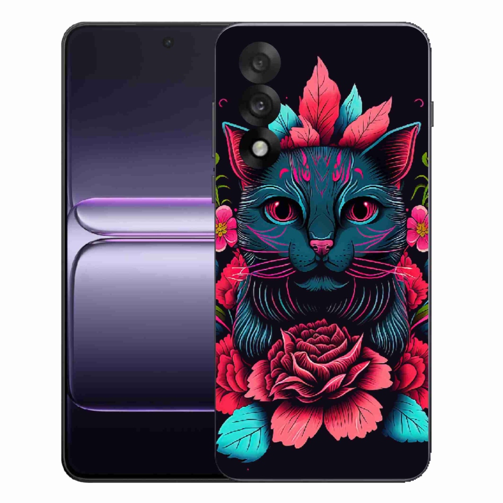 Gelový kryt mmCase na One Plus Nord 5 - květiny a kočka