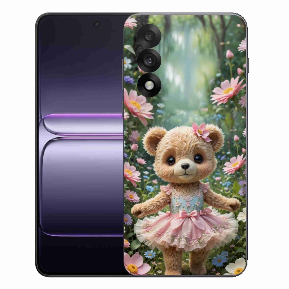 Gelový kryt mmCase na One Plus Nord 5 - roztomilý medvídek v květinách