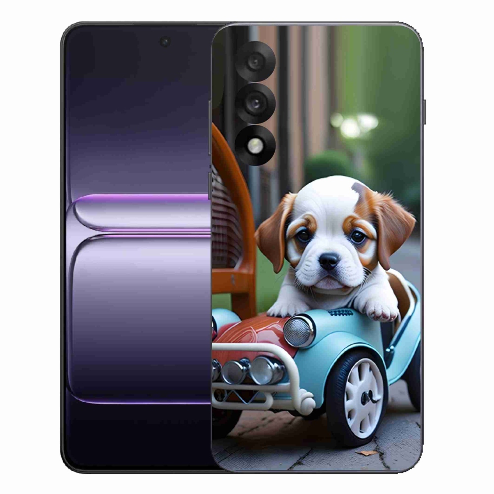 Gelový kryt mmCase na One Plus Nord 5 - štěně v retro autě